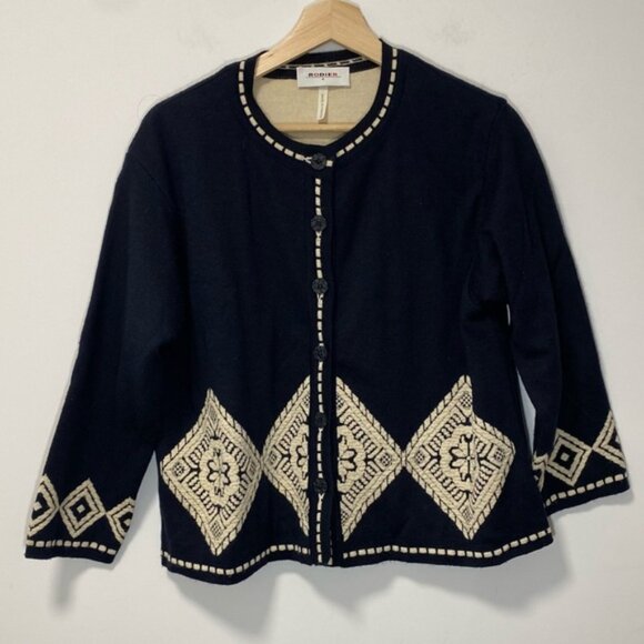 Rodier Paris Wool Knit Cardigan Black & Cream – Made in France – Size M - Picture 3 of 10